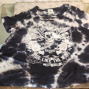 Dollhouse Black and White Tie-Dye Skull Tee